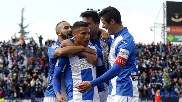 Los jugadores del Legan&eacute;s celebran el gol de Mach&iacute;s al Granada.