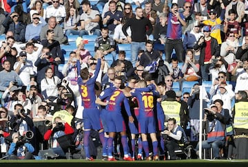 Aleix Vidal celebrates with his after scoring his side's third goal.