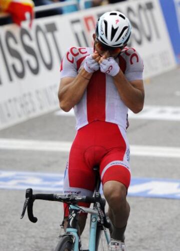 El polaco Michal Kwiatkowski tras lograr la victoria en la prueba ¨¦lite masculino del Mundial de Ciclismo de Ponferrada.