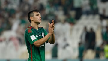 GR3377. LUSAIL (CATAR), 30/11/2022.- Hirving Lozano de México reacciona hoy, en un partido de la fase de grupos del Mundial de Fútbol Qatar 2022 entre Arabia Saudita y México en el estadio Lusail (Catar). EFE/ José Méndez
