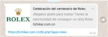 Nadie te va a regalar un reloj Rolex en WhatsApp: así es el último Phising viral