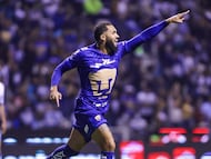Olavio Vieira Dos Santos Junior Juninho celebrates his goal 2-3 of Pumas during the 6th round match between Puebla and Pumas UNAM as part of the Liga BBVA MX, Torneo Clausura 2026 at Cuauhtemoc Stadium, on February 13, 2026 in Puebla, Mexico.