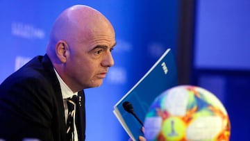 FIFA President Gianni Infantino addresses the media during a press conference following the FIFA Council Meetings in Miami, Florida, on March 19, 2019. 