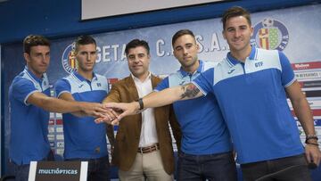 Jaime Mata, Guardiola, Nico Rodríguez, Robert Ibáñez y Chichizola, en la presentación de hoy.