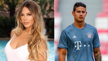 Imágenes de la modelo venezolana Shannon de Lima posando al lado de una piscina y del futbolista colombiano James Rodríguez durante un entrenamiento con el Bayern Múnich