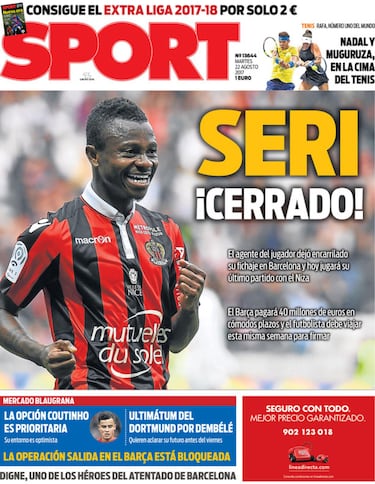 Portada en 'Sport' del martes, 22 de agosto de 2017.