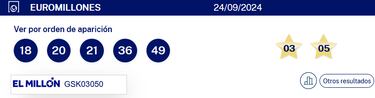 Euromillones: comprobar los resultados del sorteo de hoy, martes 24 de septiembre