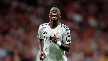 Soccer Football - LaLiga - Atletico Madrid v Real Madrid - Metropolitano, Madrid, Spain - September 29, 2024 Real Madrid's Vinicius Junior reacts REUTERS/Juan Medina