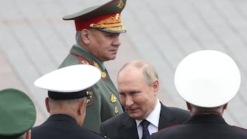 FILE PHOTO: Russian President Vladimir Putin and Defence Minister Sergei Shoigu attend a wreath-laying ceremony, which marks the anniversary of the beginning of the Great Patriotic War against Nazi Germany in 1941, at the Tomb of the Unknown Soldier by the Kremlin wall in Moscow, Russia June 22, 2022. Maxim Shipenkov/Pool via REUTERS/File Photo