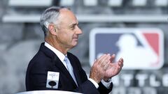 SEATTLE, WASHINGTON - JULY 09: Major League Baseball commissioner Rob Manfred reacts during the first round of the 2023 MLB Draft presented by Nike at Lumen Field on July 09, 2023 in Seattle, Washington.   Tim Nwachukwu/Getty Images/AFP (Photo by Tim Nwachukwu / GETTY IMAGES NORTH AMERICA / Getty Images via AFP)