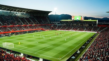 Panorámica del estadio del Real Mallorca, Son Moix, durante un partido.