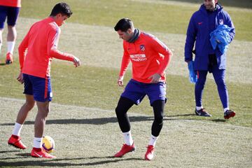 Morata con Rodrigo durante el entrenamiento.