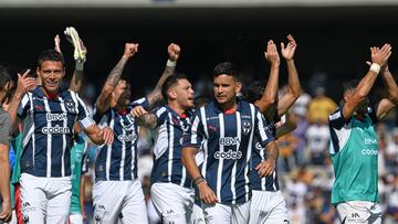 Hector Moreno, Brandon Vazquez, Lucas Ocampos, Sebastian Vegas of Monterrey during the Quarter final second leg match between Pumas UNAM and Monterrey as part of the Liga BBVA MX, Torneo Apertura 2024 at Olimpico Universitario Stadium on December 01, 2024 in Mexico City, Mexico.