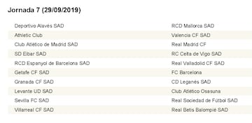 Calendario completo con las 38 jornadas de LaLiga 2019/2020