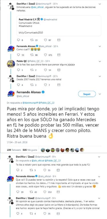 Cruce de mensajes entre Alonso y un tuitero por el despido de Julen Lopetegui