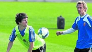 Ander y Pignol durante el entrenamienton de ayer.