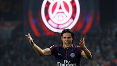 Paris Saint-Germain&rsquo;s Edinson Cavani celebrates