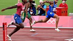 Jacobs y Kerley en la final de 100 metros de los Juegos de Tokio.