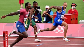 Jacobs y Kerley en la final de 100 metros de los Juegos de Tokio.