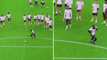Rüdiger goes wild with front flip celebration after scoring in Real Madrid training