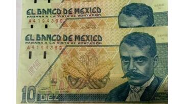 La serie de billetes de Emiliano Zapata de 10 pesos que se venden en medio millón