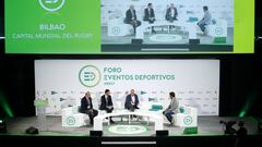 Alfonso Feijoo, Kepa Olabarrieta, Jos&eacute; Mar&iacute;a Epalza y Jos&eacute; Antonio Vera durante la mesa &#039;Bilbao, Capital Mundial del Rugby&#039; en el Foro Eventos Deportivos de As.