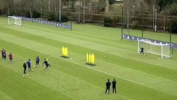 Courtois displays his free-kick skills with top-corner belter