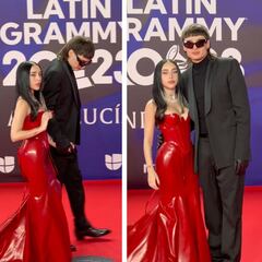 VIDEO: Así fue el beso de Peso Pluma y Nicki Nicole en la alfombra roja de los Latin Grammy
