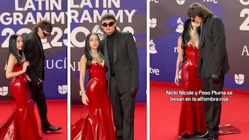 VIDEO: Así fue el beso de Peso Pluma y Nicki Nicole en la alfombra roja de los Latin Grammy