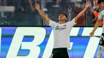 Futbol, Colo Colo vs Everton.
Fecha 2, Liga de Primera 2026.
El jugador de Colo Colo Yastin Cuevas celebra tras marcar un gol contra Everton durante el partido de primera division disputado en el estadio Monumental de Santiago, Chile.
07/02/2026
Andres Pina/Photosport
Football, Colo Colo vs Everton.
2nd turn, 2026 First Division League.
Colo Colo’s player Yastin Cuevas celebrates after scoring against gainst Everton during a first division match at the Monumental stadium in Santiago, Chile.
07/02/2026
Andres Pina/Photosport