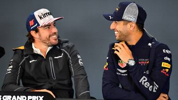 Fernando Alonso y Daniel Ricciardo, en el GP de Estados Unidos de F1 2018.