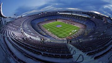 FILE In this Thursday, Jan. 30, 2020 a general view of the Camp Nou stadium prior of a Spanish Copa del Rey soccer match between Barcelona and Leganes at the Camp Nou stadium in Barcelona, Spain. (AP Photo/Joan Monfort, File)