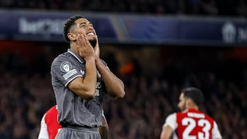 Bellingham se lamenta tras un gol del Arsenal.