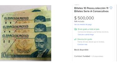 La serie de billetes de Emiliano Zapata de 10 pesos que se venden en medio millón
