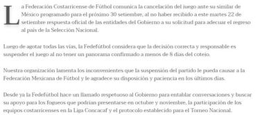 El amistoso entre México y Costa Rica quedó cancelado