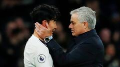 Son y Mourinho durante el partido ante el Burnley.