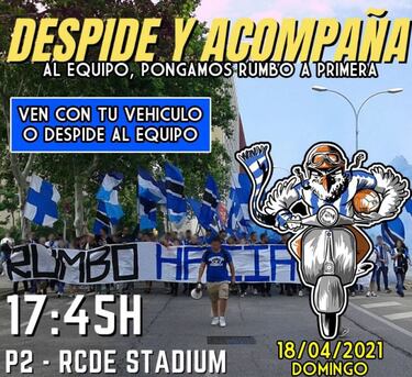 La afición del Espanyol "pone rumbo" a Primera este domingo