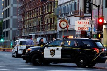 Police are seen after an early-morning shooting in a stretch of the downtown near the Golden 1 Center arena in Sacramento, California, U.S. April 3, 2022. REUTERS/Fred Greaves