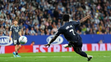 CORNELLÁ DE LLOBREGAT (BARCELONA), 03/05/2026.- El jugador del Real Madrid Vinicius JR, durante el partido de la jornada 34 de LaLiga EA Sports entre el Espanyol y el Real Madrid, este domingo en el RCDE Stadium.-EFE/ Siu Wu