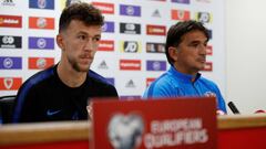 Soccer Football - Euro 2020 Qualifier - Croatia Press Conference - Cardiff City Stadium, Cardiff, Britain - October 12, 2019   Croatia&#039;s Ivan Perisic and coach Zlatko Dalic during the press conference   Action Images via Reuters/John Sibley