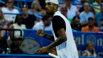 El tenista australiano Nick Kyrgios celebra un punto durante su partido ante Marcos Giron en el Citi Open de Washington.