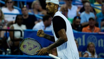 El tenista australiano Nick Kyrgios celebra un punto durante su partido ante Marcos Giron en el Citi Open de Washington.