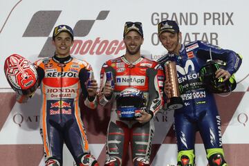 Andrea Dovizioso, Marc Márquez y Valentino Rossi 