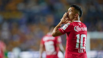 Leonardo Fernandez celebrates his goal 0-1 of Toluca during the game Tigres UANL vs Toluca, corresponding to first leg match of Quarterfinals of the Torneo Clausura 2023 of the Liga BBVA MX, at Universitario Stadium, on May 11, 2023.
<br><br>
Leonardo Fernandez celebra su gol 0-1 de Toluca durante el partido Tigres UANL vs Toluca, Correspondiente al partido de Ida de Cuartos de Final del Torneo Clausura 2023 de la Liga BBVA MX, en el Estadio Universitario, el 11 de Mayo de 2023.