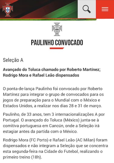 Paulinho, siempre sí con Portugal ante México