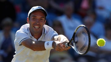 Tennis - WTA Premier &amp; ATP 250 - Nature Valley International - Devonshire Park, Eastbourne, Britain - June 29, 2018   Kazakhstan&#039;s Mikhail Kukushkin in action during his semi final match against Germany&#039;s Mischa Zverev   Action Images via Reuters/Paul Childs