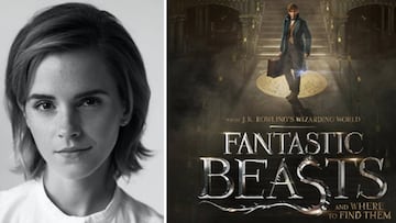 Emma Watson y el cartel de 'Animales fantásticos y dónde encontrarlos".  Fotos Twitter.