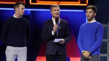 David Coulthard, junto a Kvyat y Gasly en la presentación de Alpha Tauri.