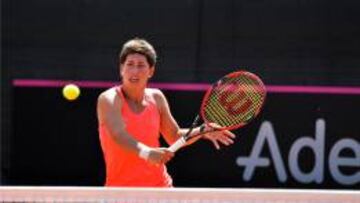 Carla Suárez, durante el entrenamiento de este miércoles.