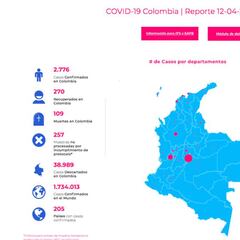 Mapa de casos y muertes por coronavirus por departamento en Colombia: hoy, 12 de abril